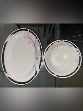 VINTAGE orchid Dinnerware Serving Set with black accents